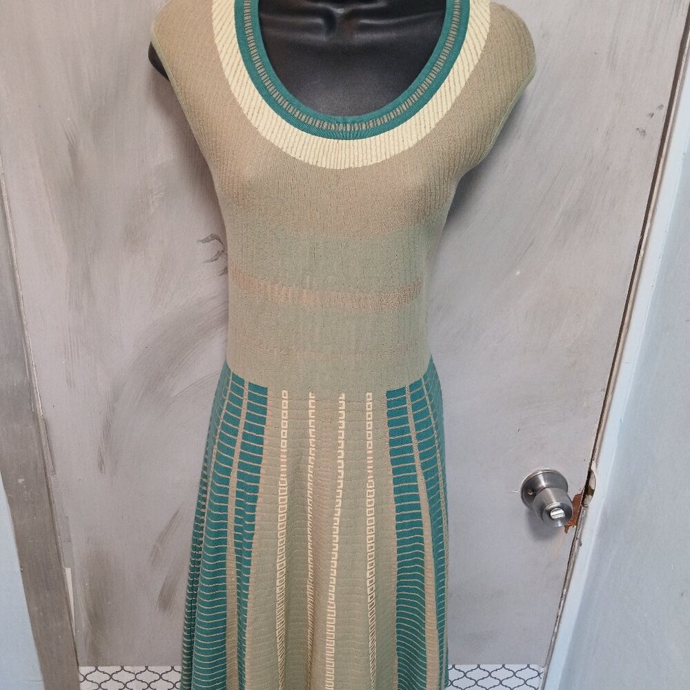 NIC+ZOE Beige and Teal Knit Dress